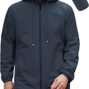 Rain Jacket Men Packable Waterproof Raincoat with Hood Lightweight Windbreaker for Hiking Cycling Golf