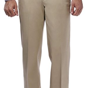 Men's Premium No Iron Khaki Classic Fit Expandable Waist Flat Front Pant (Regular and Big & Tall Sizes)
